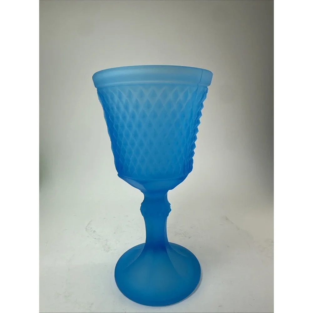 Vintage Indiana Glass Diamond Point Satin Blue Pedestal Compote Vase